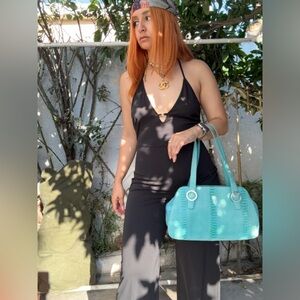 Vintage croc leather bag with a nylon mixture